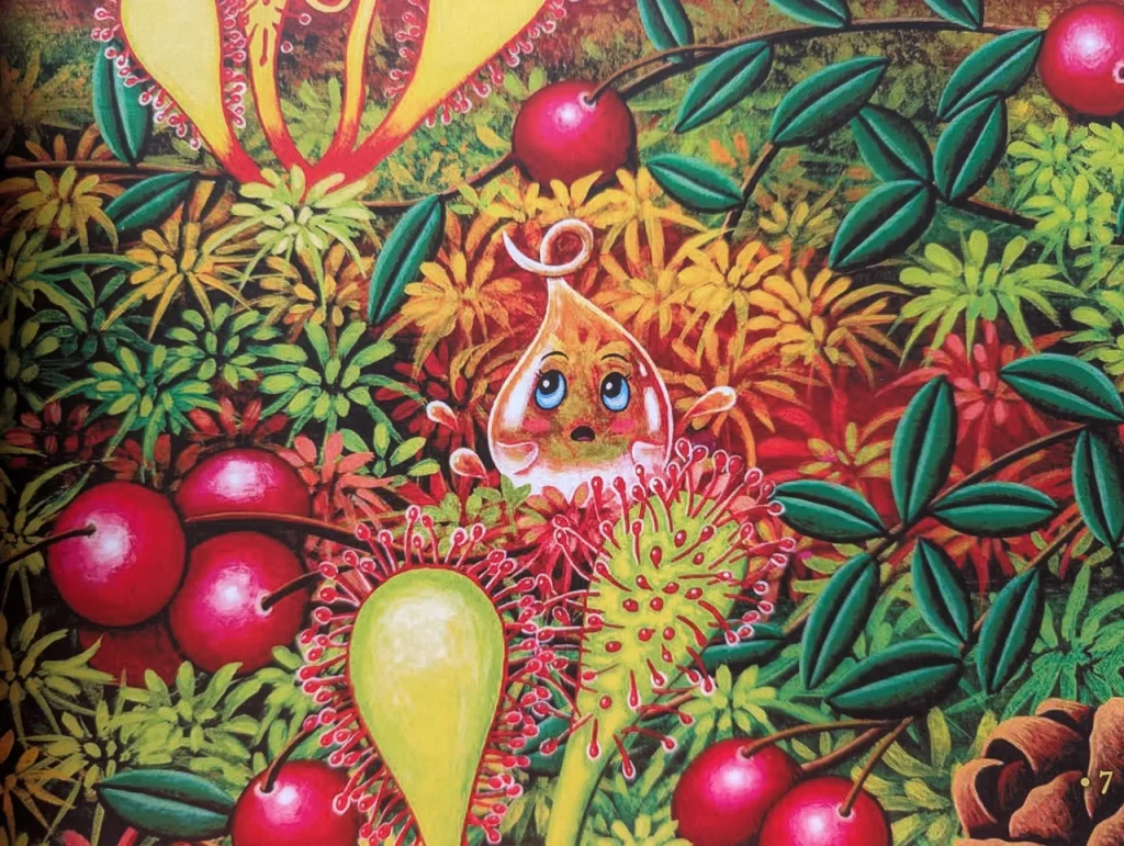 Der kleine Wassertropfen Nibibiihns zwischen leuchtenden Pflanzen und roten Beeren